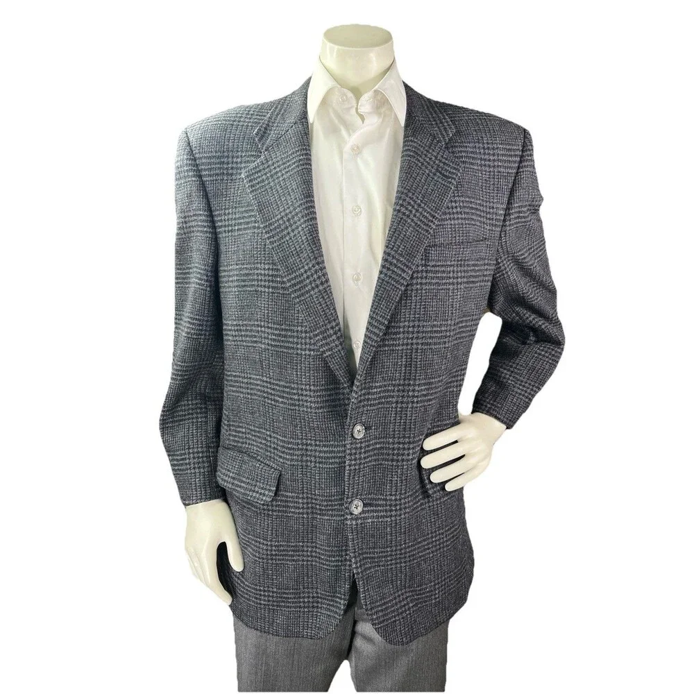 Vintage Burberry Men 42L Glen Plaid Wool Tweed Sport Coat Designer Jacket